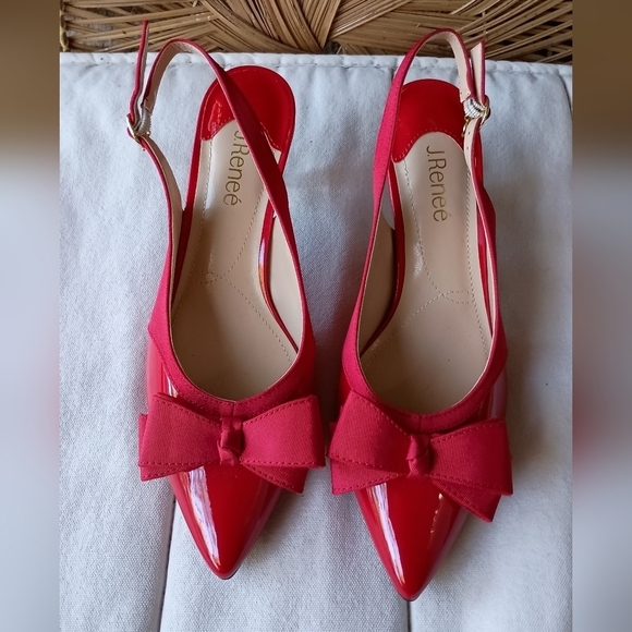 J.Renee Shoes - J.Renee Vibrant Red Bow Slingback Heels_9.5